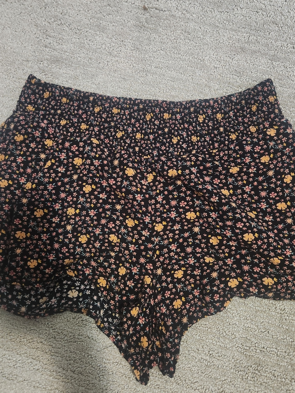 Aeropostale Black Floral Lounge Shorts with Yellow and Pink Flowers